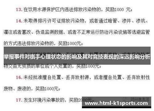 举报事件对棋手心理状态的影响及其对竞技表现的深远影响分析