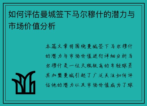 如何评估曼城签下马尔穆什的潜力与市场价值分析
